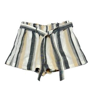 E&M Striped Paper Bag Shorts 100% Cotton Womens Large Pull On Elastic Waist Boho